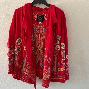 Johnny Was Red Embroidered Cardigan